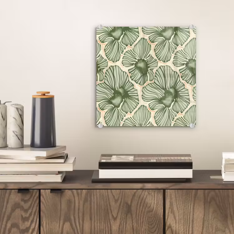 Glas schilderij - Groen - Botanisch - Bloemen - Organisch - Patroon — 2