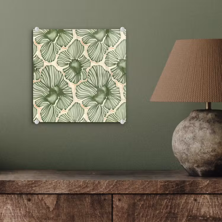 Glas schilderij - Groen - Botanisch - Bloemen - Organisch - Patroon — 4