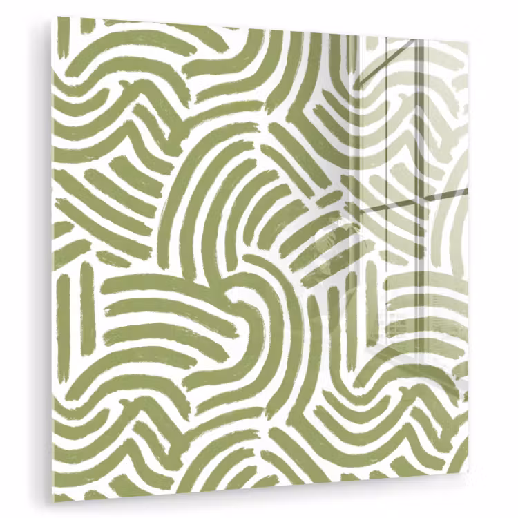 Glas schilderij - Saliegroen - Abstract - Bogen - Handgetekend - Patroon — 1