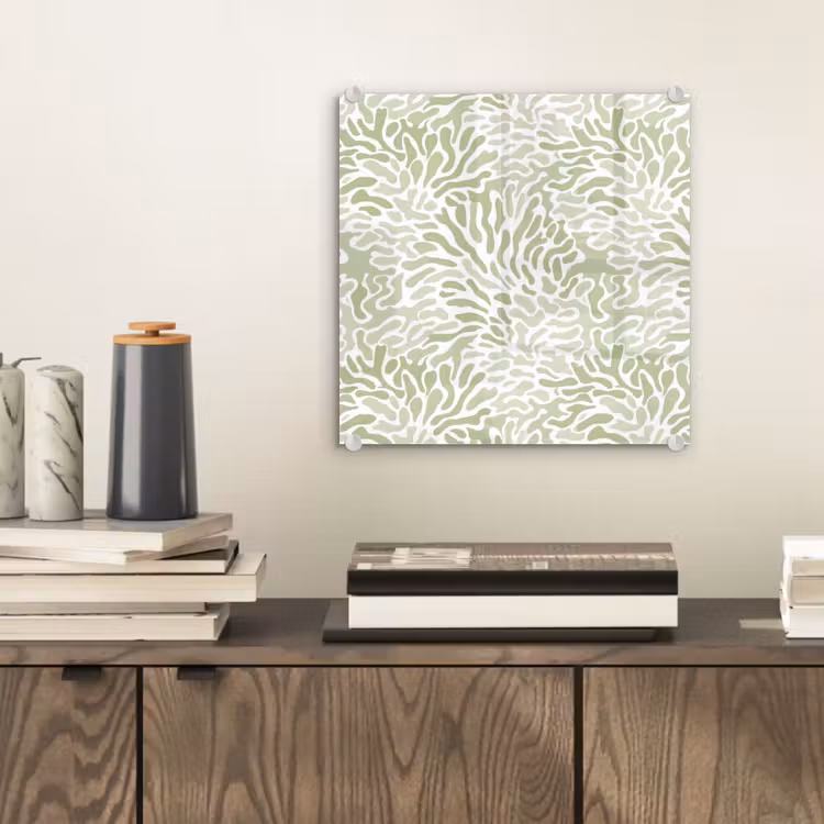 Glas schilderij - Saliegroen - Abstract - Organisch - Koraal - Patroon — 2