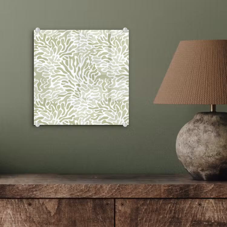 Glas schilderij - Saliegroen - Abstract - Organisch - Koraal - Patroon — 4