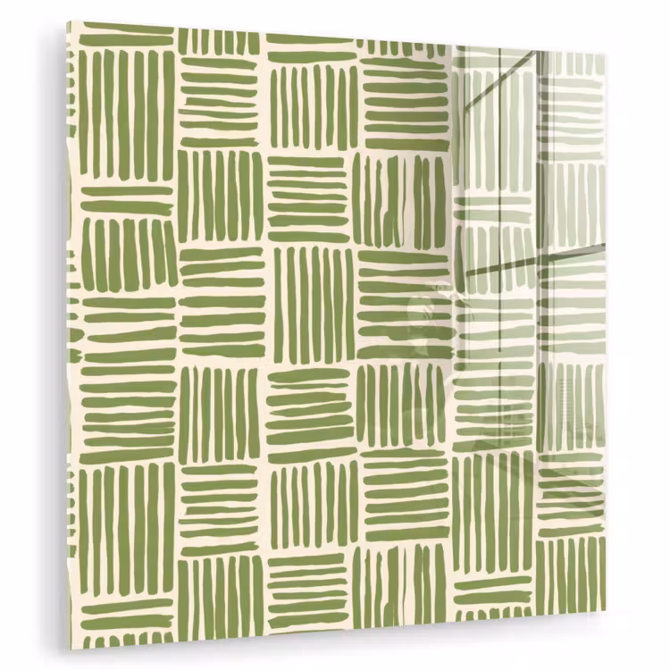 Glas schilderij - Saliegroen - Blokken - Handgetekend - Patroon — 1