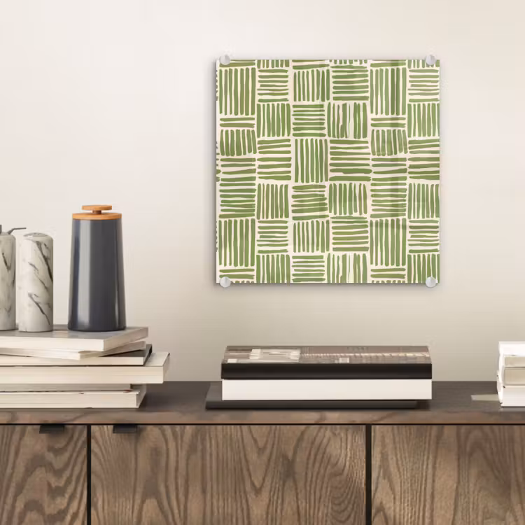 Glas schilderij - Saliegroen - Blokken - Handgetekend - Patroon — 2