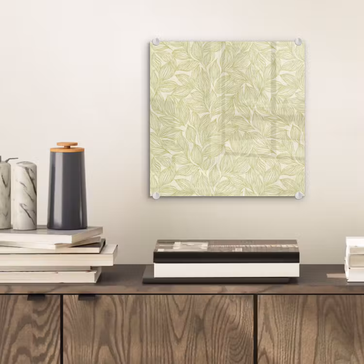 Glas schilderij - Saliegroen - Botanisch - Bladeren - Handgetekend - Patroon — 2