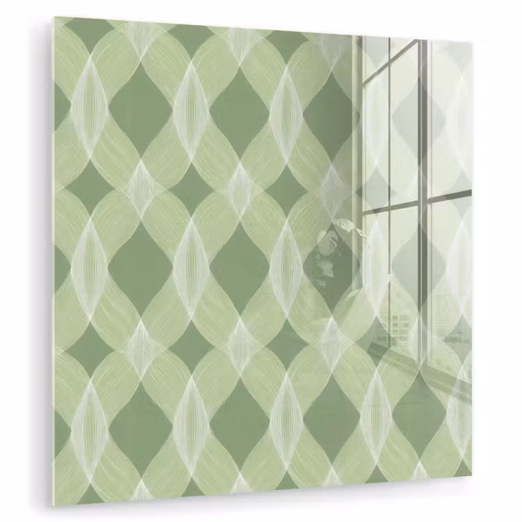 Glas schilderij - Saliegroen - Geometrisch - Organisch - Traliewerk - Patroon — 1