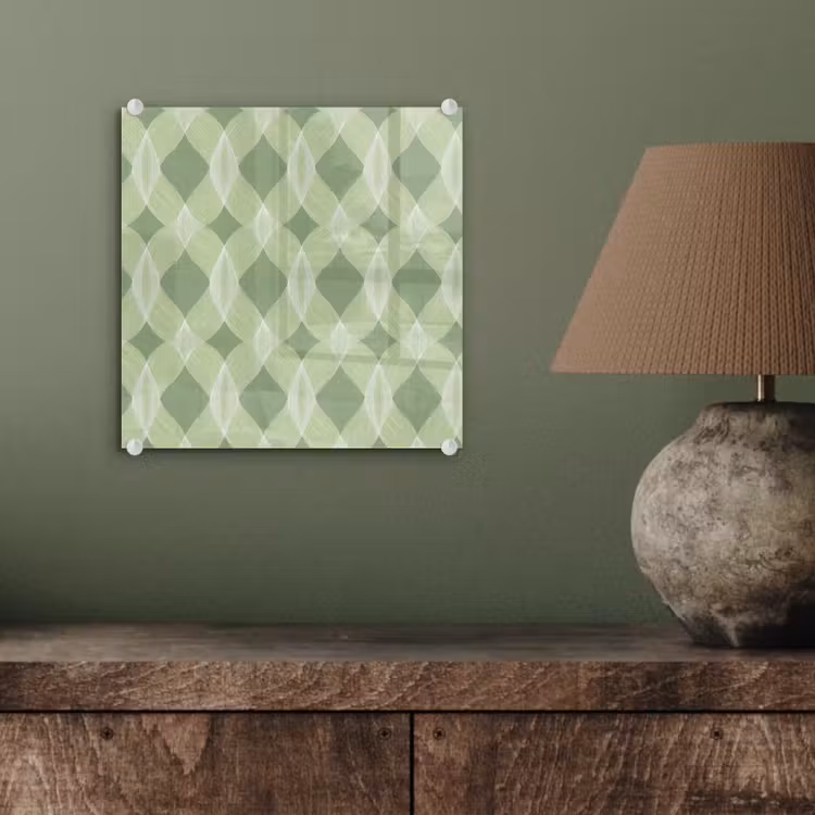 Glas schilderij - Saliegroen - Geometrisch - Organisch - Traliewerk - Patroon — 4