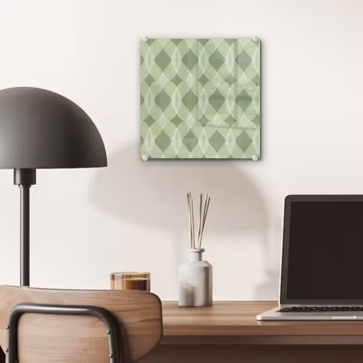 Glas schilderij - Saliegroen - Geometrisch - Organisch - Traliewerk - Patroon — 7