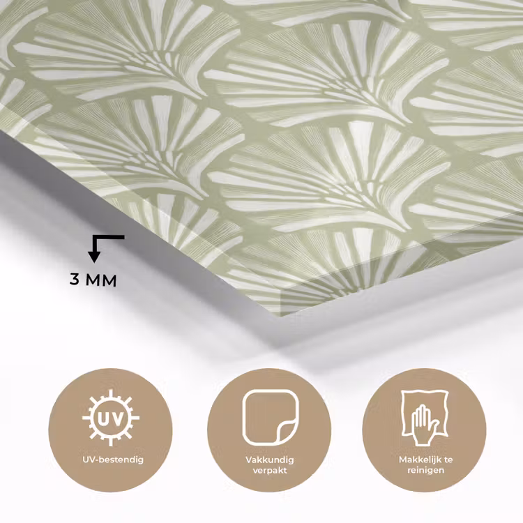 Glas schilderij - Saliegroen - Ginkgo Biloba - Waaier - Patroon — 3
