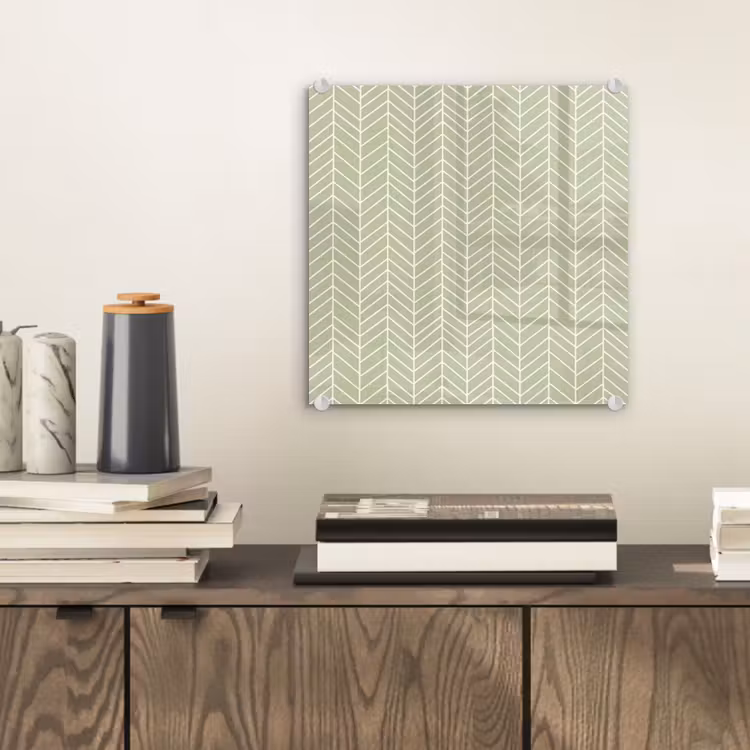 Glas schilderij - Saliegroen - Visgraat - Geometrisch - Patroon — 2