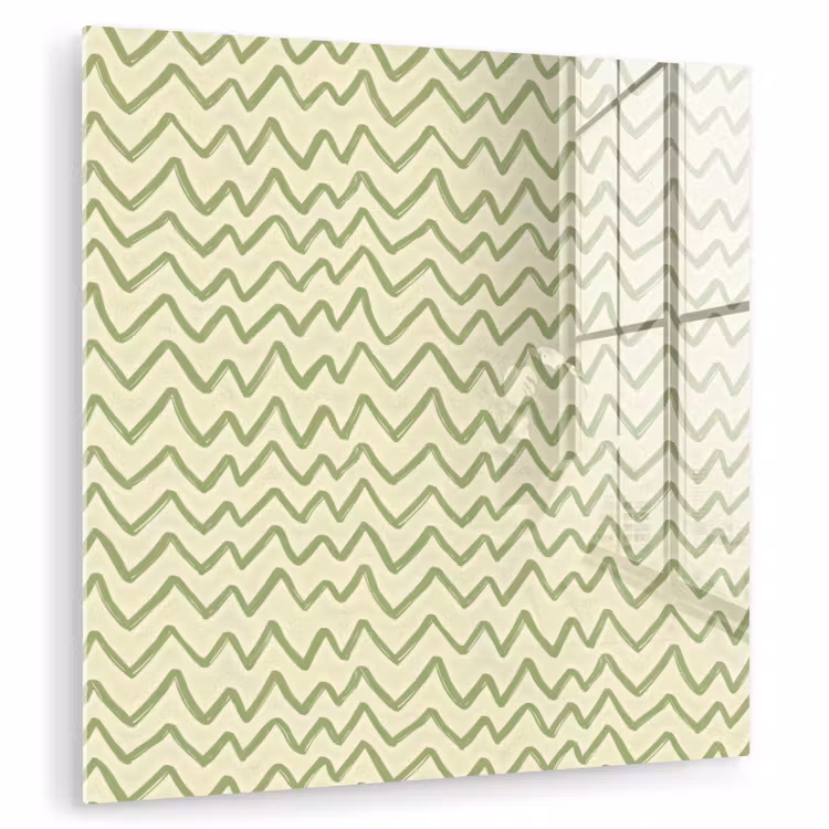 Glas schilderij - Saliegroen - Zigzag - Handgetekend - Patroon — 1