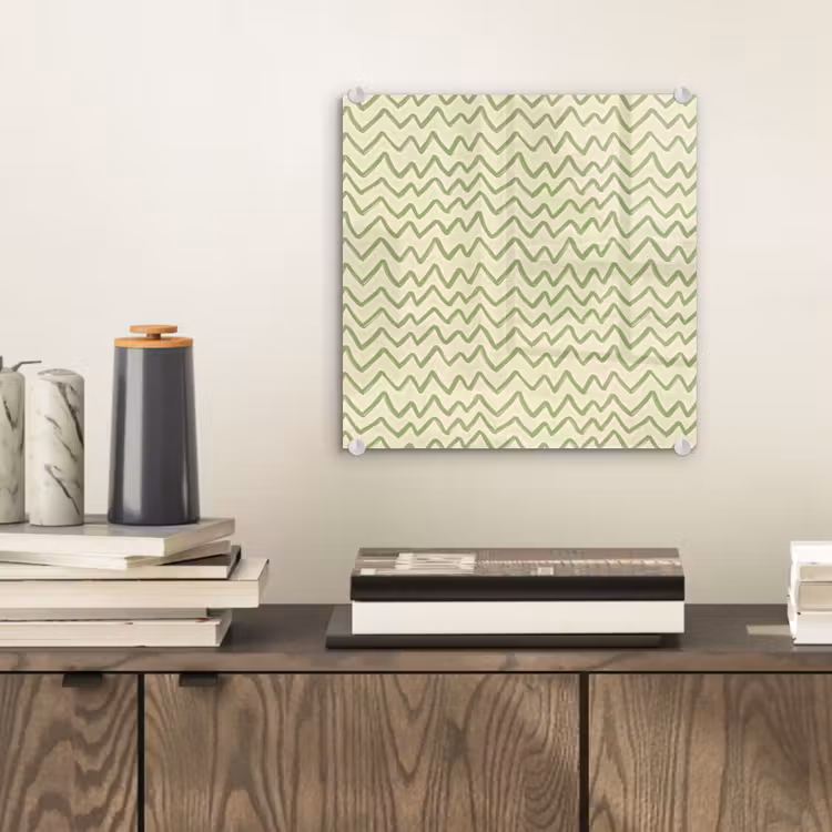 Glas schilderij - Saliegroen - Zigzag - Handgetekend - Patroon — 2