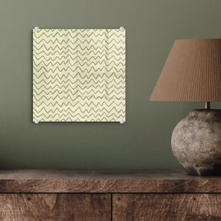 Glas schilderij - Saliegroen - Zigzag - Handgetekend - Patroon — 4