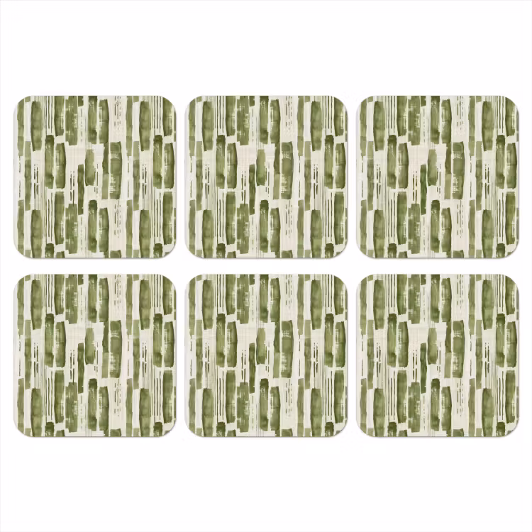 Onderzetter - Groen - Abstract - Penseelstreken - Linnen - Patroon — 1