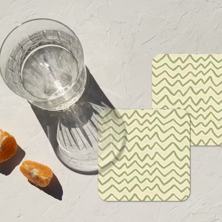 Onderzetter - Saliegroen - Zigzag - Handgetekend - Patroon — 2