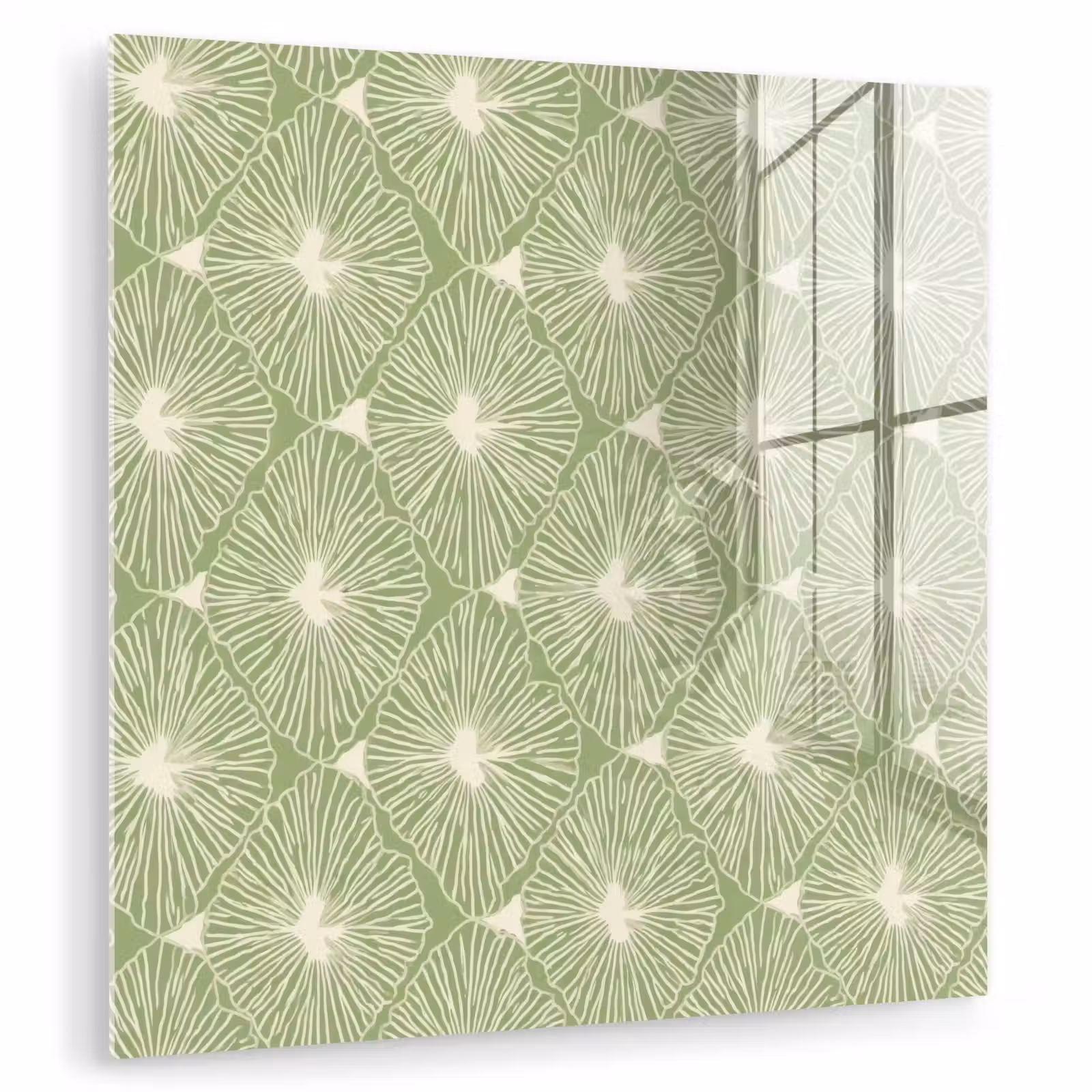 Glas schilderij - Saliegroen - Botanisch - Ruiten - Organisch - Patroon — 1