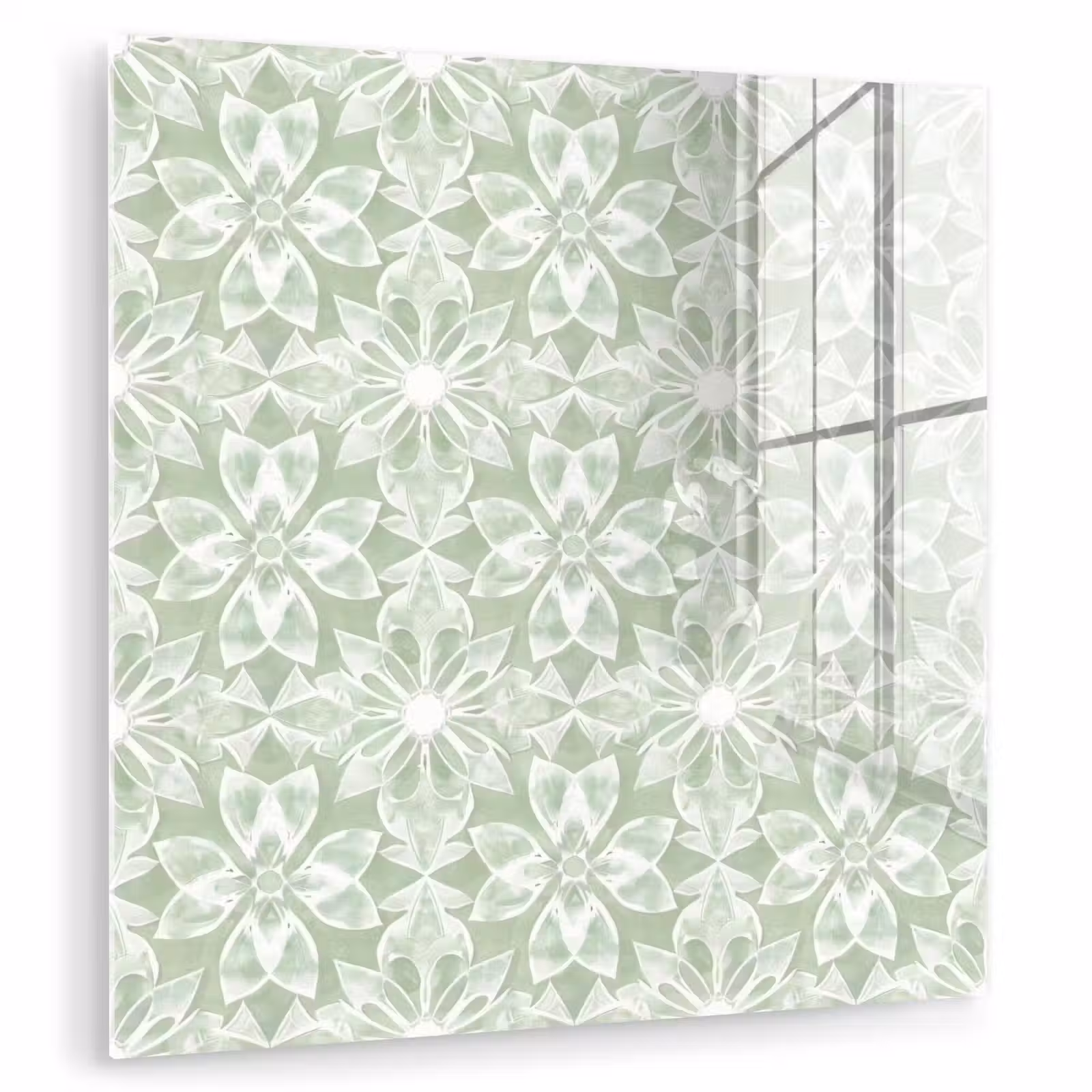 Glas schilderij - Saliegroen - Symmetrisch - Mandala - Ornament - Patroon — 1