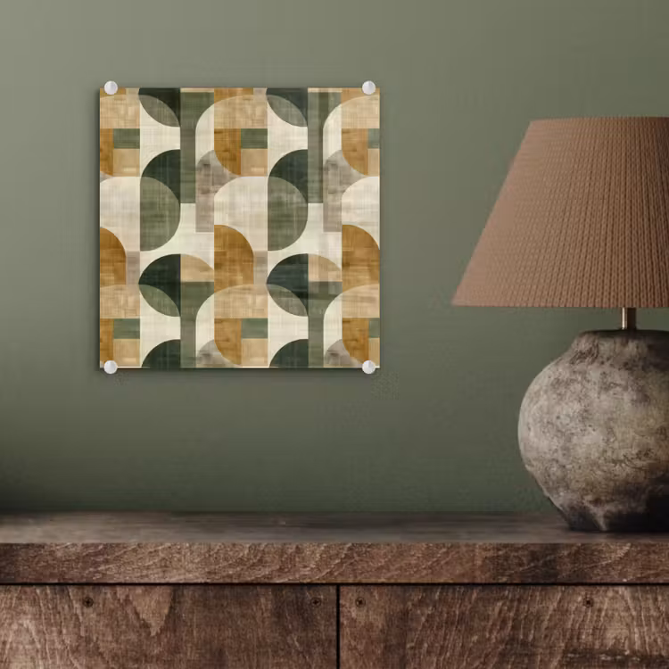 Glas schilderij - Olijfgroen - Geometrisch - Abstract - Mid-Century - Linnen - Patroon — 4