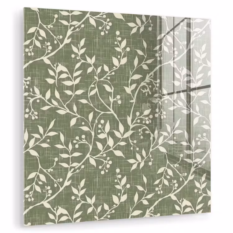 Glas schilderij - Saliegroen - Botanisch - Takken - Besjes - Linnen - Patroon — 1