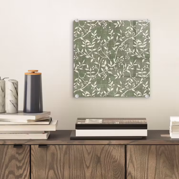 Glas schilderij - Saliegroen - Botanisch - Takken - Besjes - Linnen - Patroon — 2