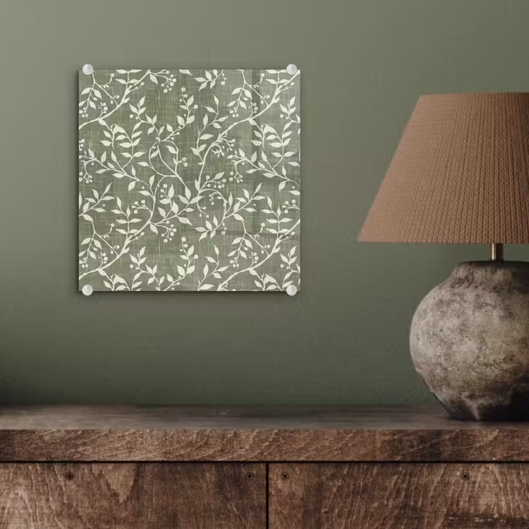 Glas schilderij - Saliegroen - Botanisch - Takken - Besjes - Linnen - Patroon — 4