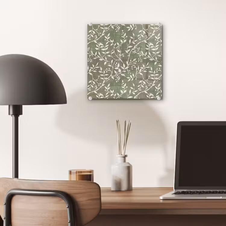 Glas schilderij - Saliegroen - Botanisch - Takken - Besjes - Linnen - Patroon — 7
