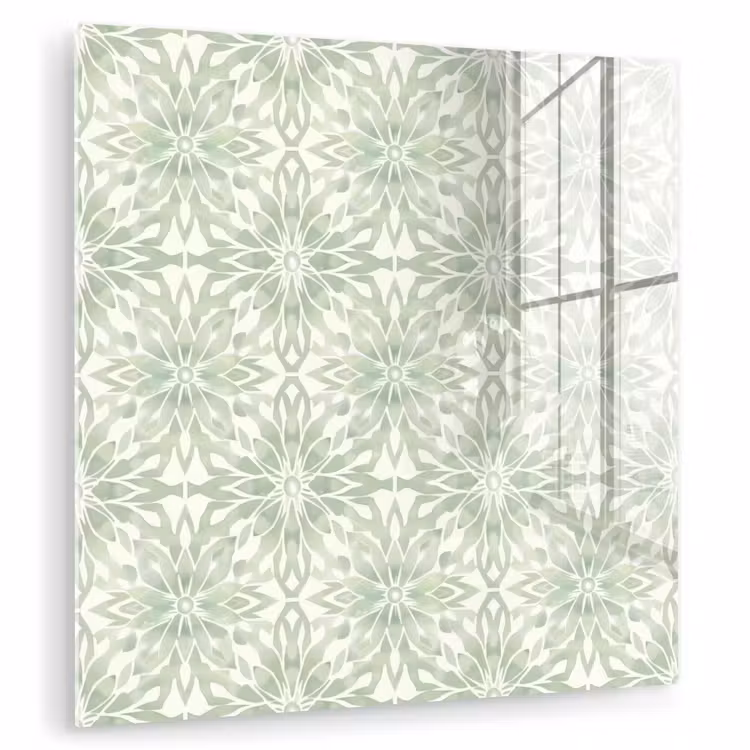 Glas schilderij - Saliegroen - Symmetrisch - Mandala - Ornament - Patroon — 1
