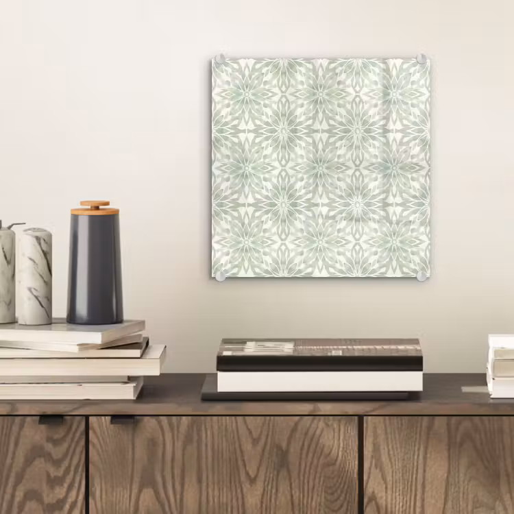 Glas schilderij - Saliegroen - Symmetrisch - Mandala - Ornament - Patroon — 2