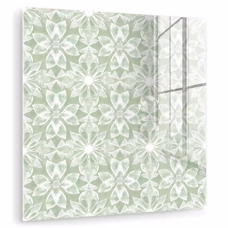 Glas schilderij - Saliegroen - Symmetrisch - Mandala - Ornament - Patroon — 1