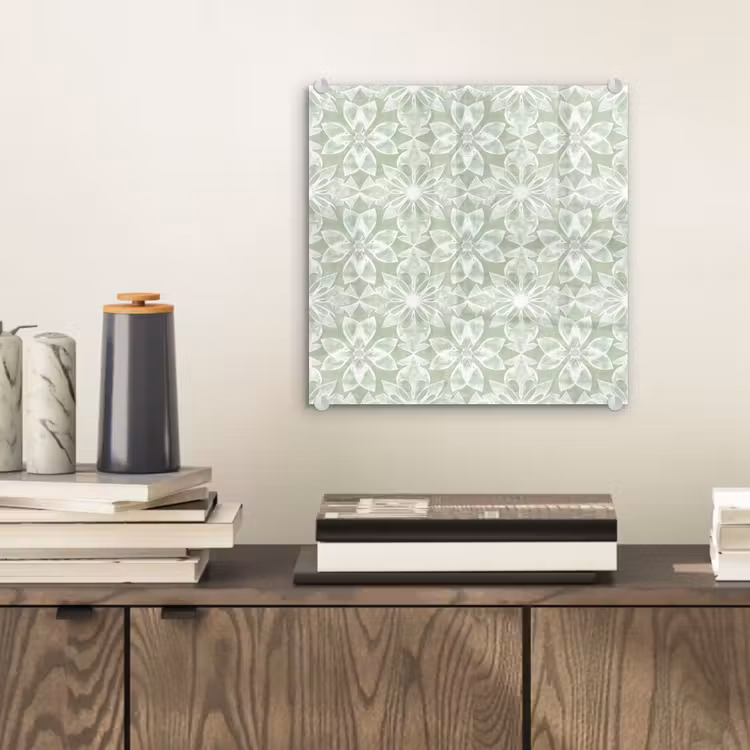 Glas schilderij - Saliegroen - Symmetrisch - Mandala - Ornament - Patroon — 2