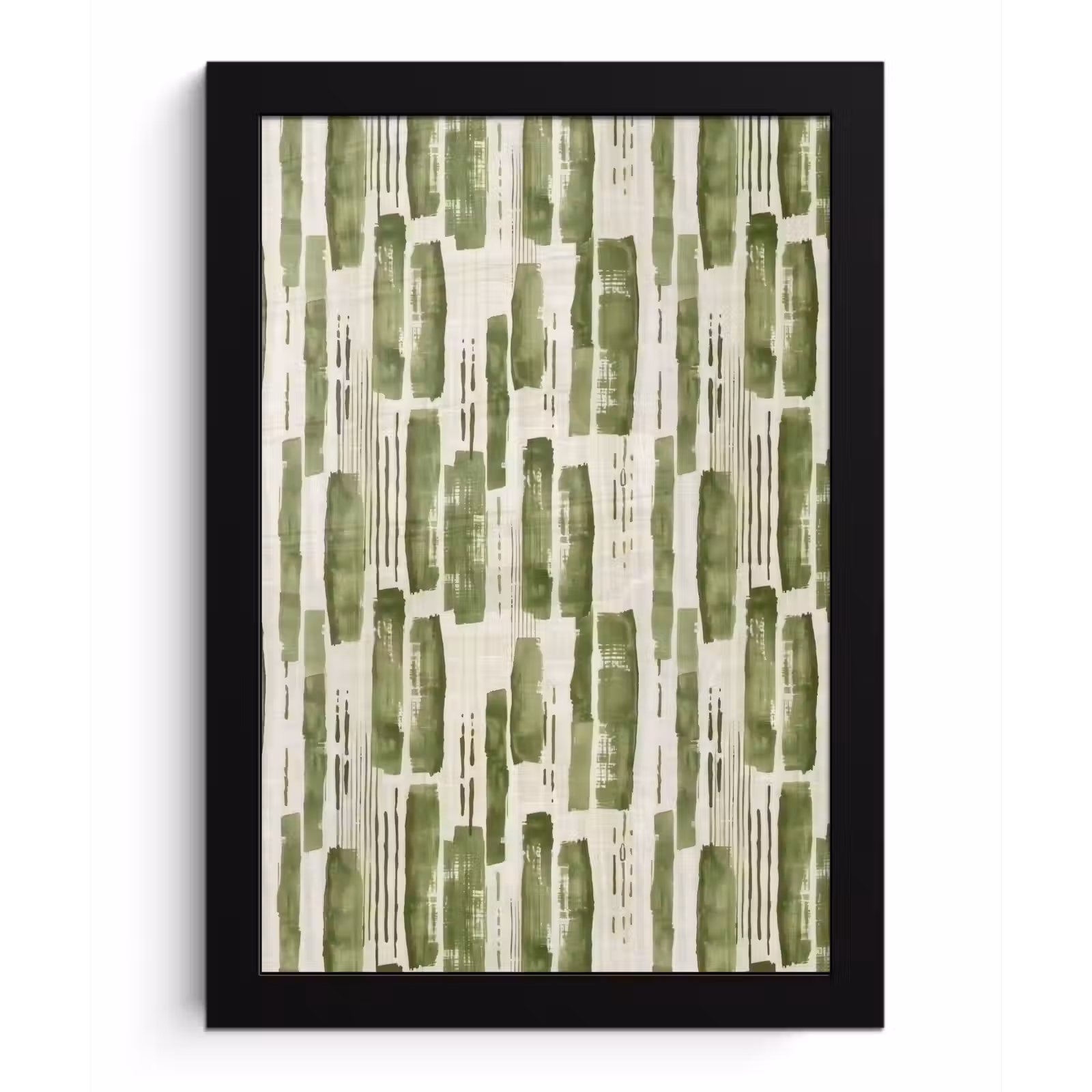 Poster met lijst - Groen - Abstract - Penseelstreken - Linnen - Patroon — 1