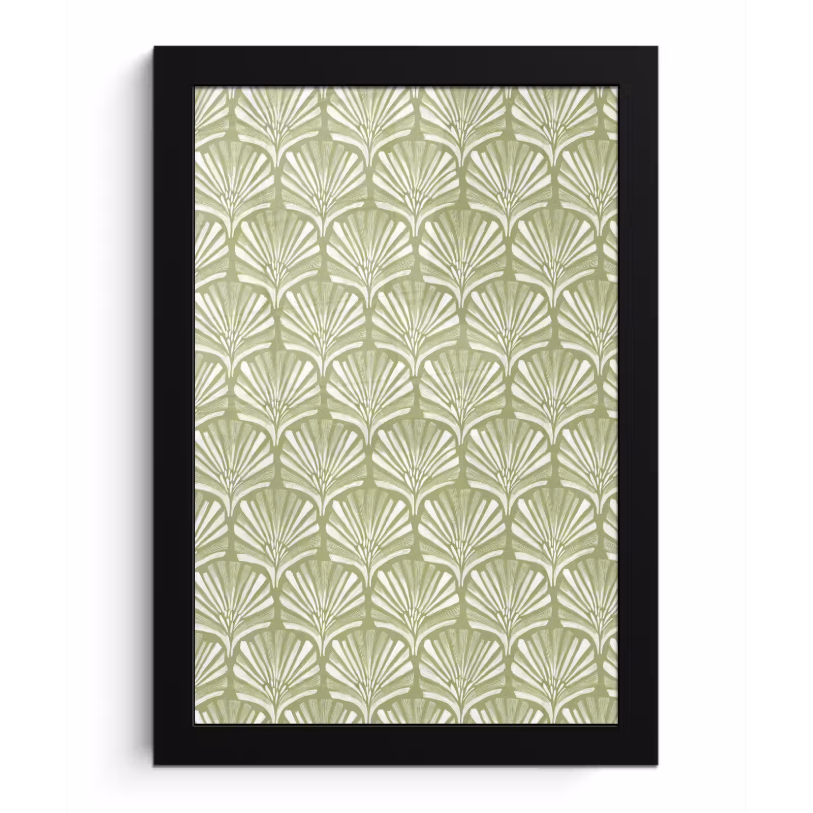 Poster met lijst - Saliegroen - Ginkgo Biloba - Waaier - Patroon — 1
