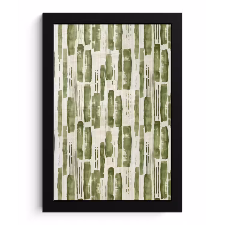Poster met lijst - Groen - Abstract - Penseelstreken - Linnen - Patroon — 1