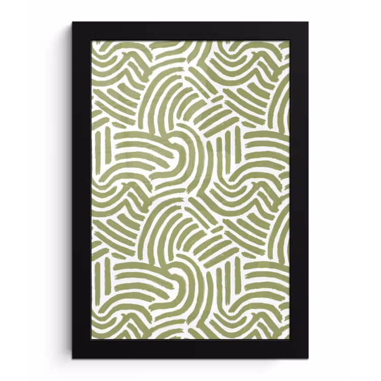 Poster met lijst - Saliegroen - Abstract - Bogen - Handgetekend - Patroon — 1