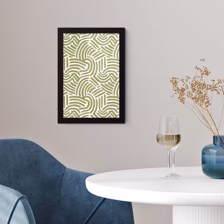 Poster met lijst - Saliegroen - Abstract - Bogen - Handgetekend - Patroon — 2