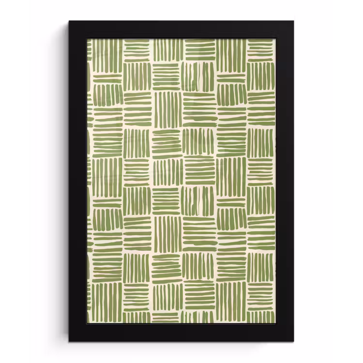 Poster met lijst - Saliegroen - Blokken - Handgetekend - Patroon — 1