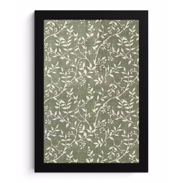 Poster met lijst - Saliegroen - Botanisch - Takken - Besjes - Linnen - Patroon — 1