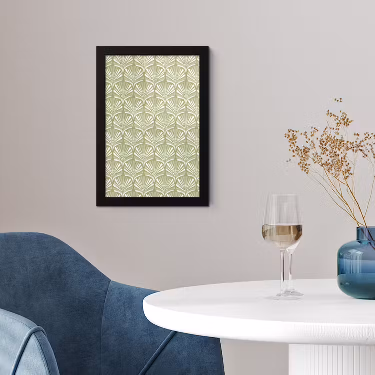 Poster met lijst - Saliegroen - Ginkgo Biloba - Waaier - Patroon — 2