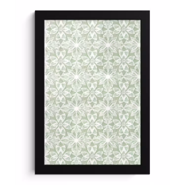 Poster met lijst - Saliegroen - Symmetrisch - Mandala - Ornament - Patroon — 1