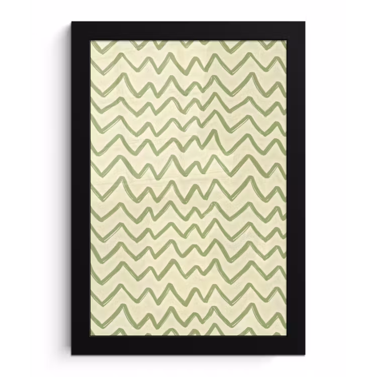 Poster met lijst - Saliegroen - Zigzag - Handgetekend - Patroon — 1