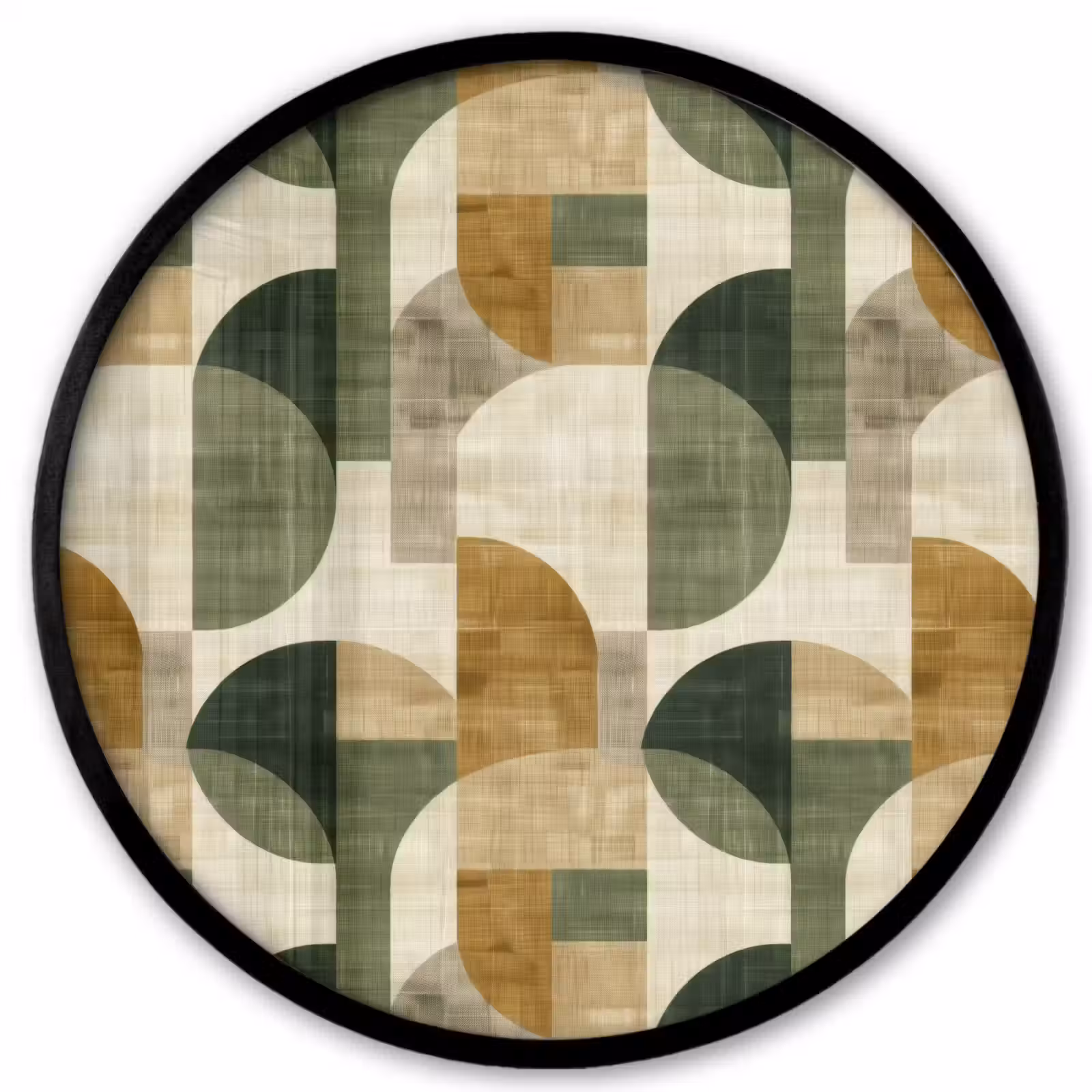 Ronde fotolijst - Olijfgroen - Geometrisch - Abstract - Mid-Century - Linnen - Patroon — 1