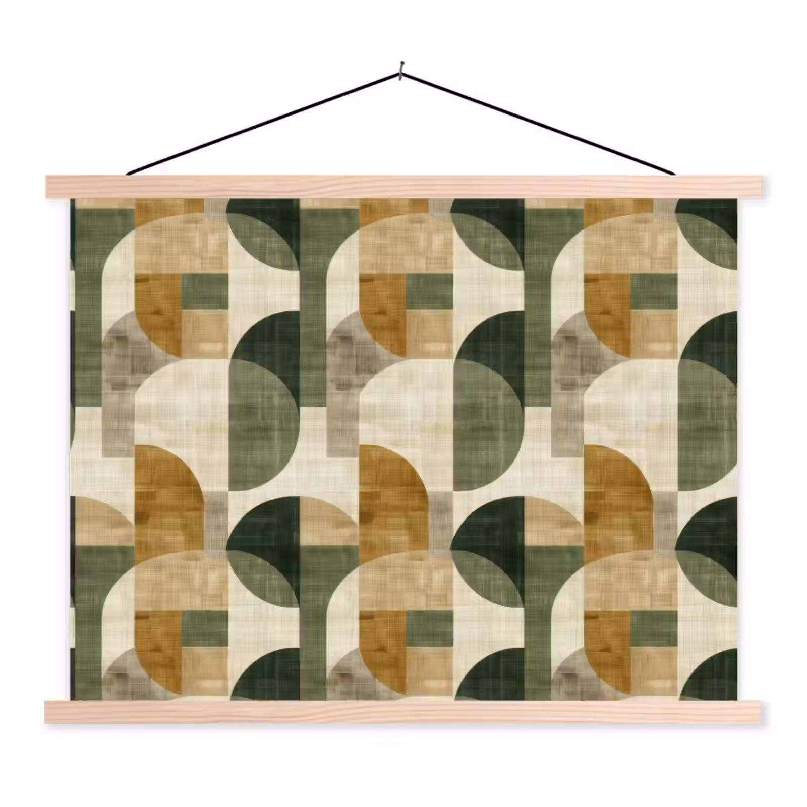 Schoolplaat - Olijfgroen - Geometrisch - Abstract - Mid-Century - Linnen - Patroon — 1
