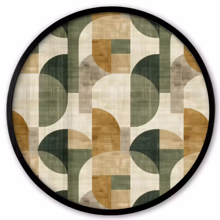 Ronde fotolijst - Olijfgroen - Geometrisch - Abstract - Mid-Century - Linnen - Patroon — 1