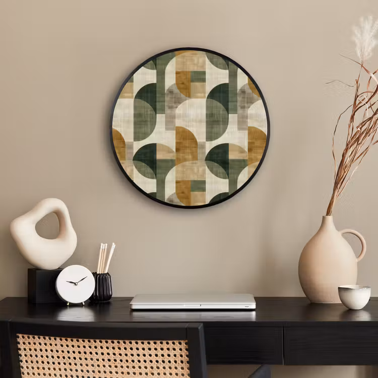 Ronde fotolijst - Olijfgroen - Geometrisch - Abstract - Mid-Century - Linnen - Patroon — 3