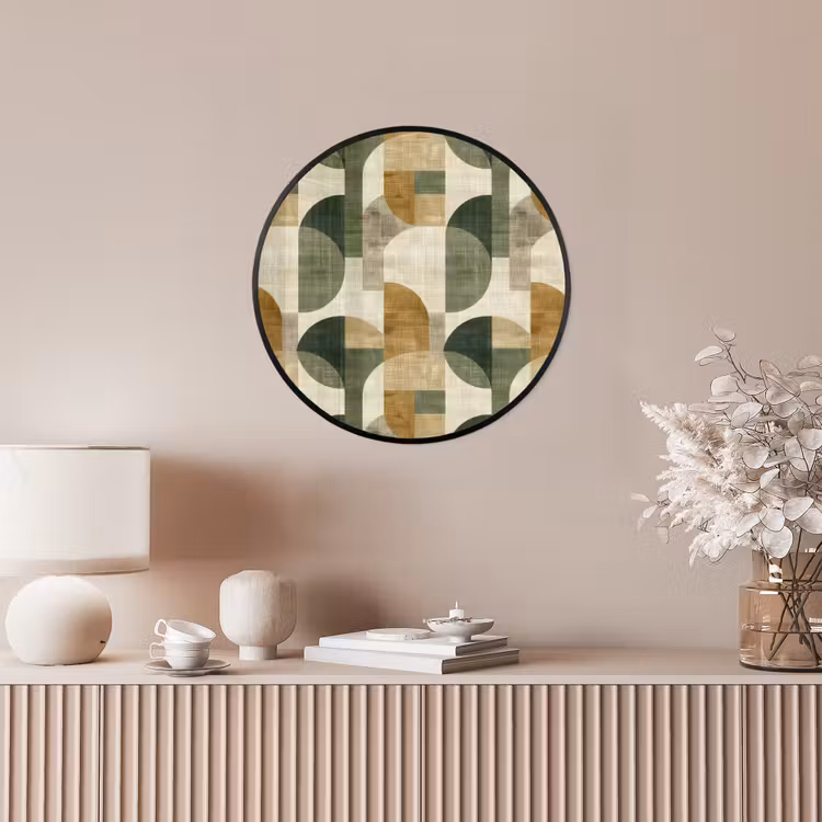 Ronde fotolijst - Olijfgroen - Geometrisch - Abstract - Mid-Century - Linnen - Patroon — 5