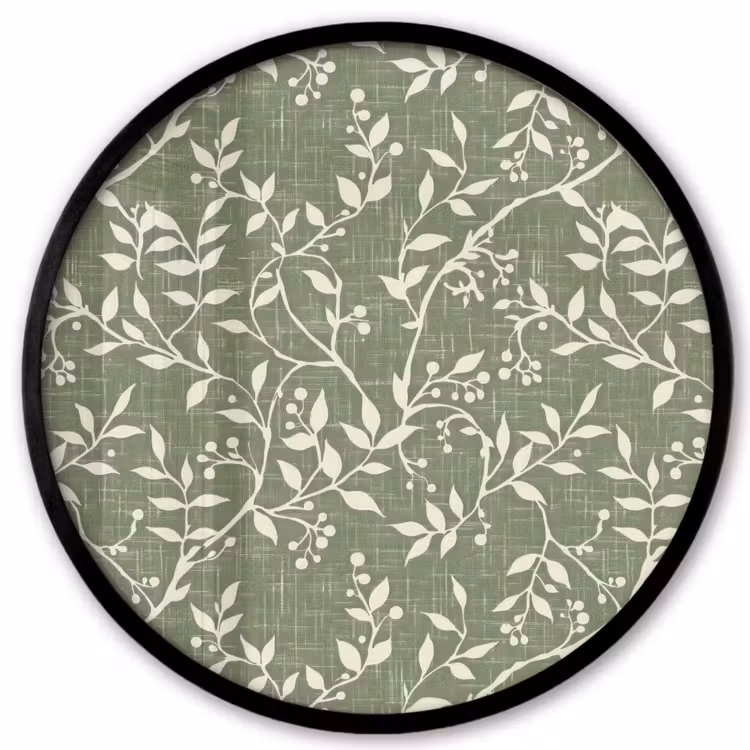 Ronde fotolijst - Saliegroen - Botanisch - Takken - Besjes - Linnen - Patroon — 1