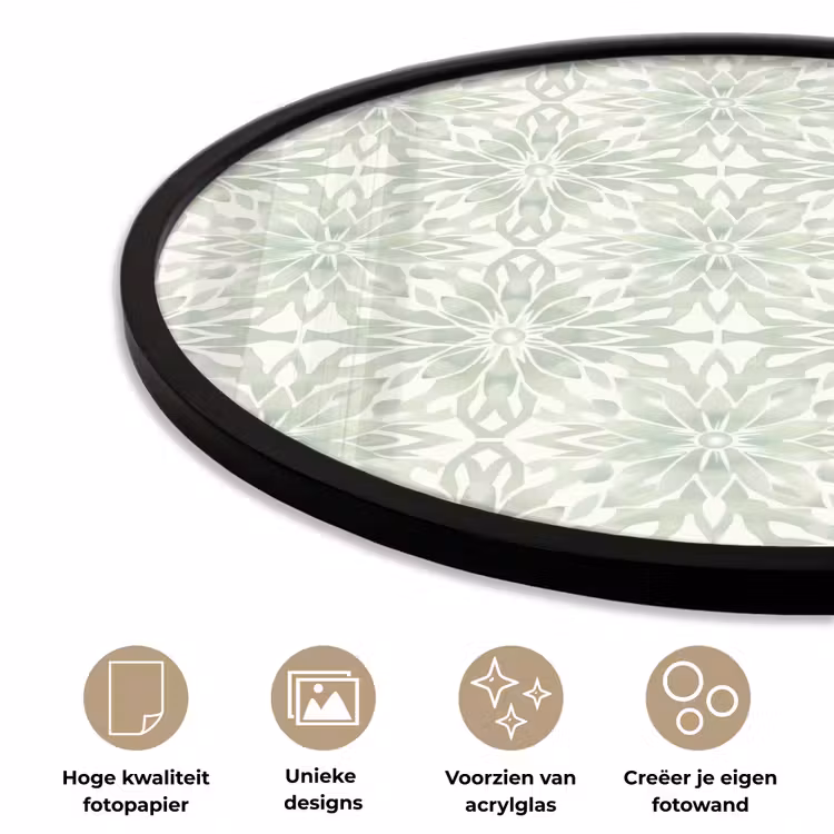 Ronde fotolijst - Saliegroen - Symmetrisch - Mandala - Ornament - Patroon — 2