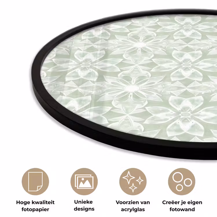 Ronde fotolijst - Saliegroen - Symmetrisch - Mandala - Ornament - Patroon — 2