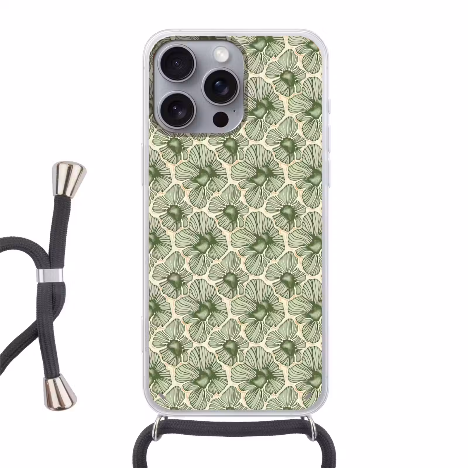 Telefoonhoesje met koord - Groen - Botanisch - Bloemen - Organisch - Patroon — 1