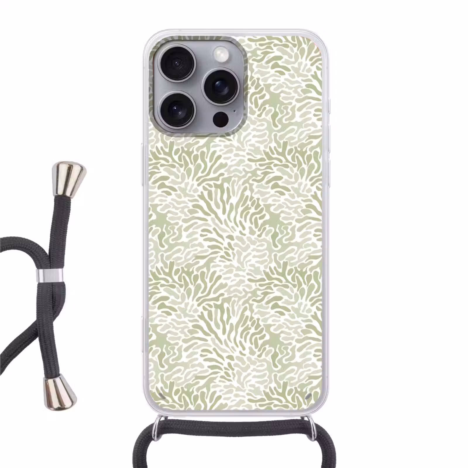 Telefoonhoesje met koord - Saliegroen - Abstract - Organisch - Koraal - Patroon — 1