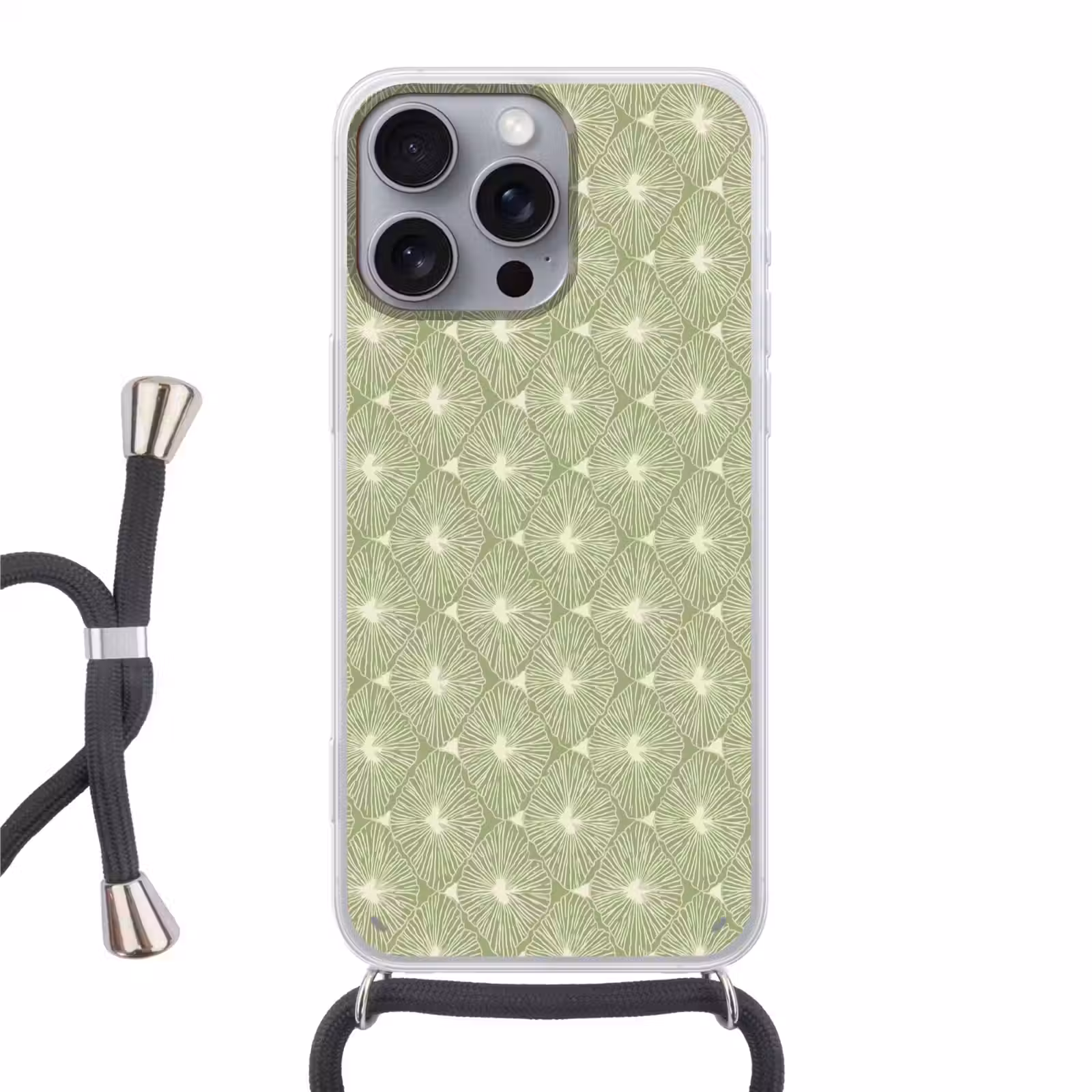 Telefoonhoesje met koord - Saliegroen - Botanisch - Ruiten - Organisch - Patroon — 1